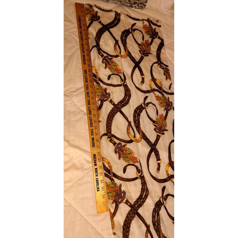 Vintage Ralph Lauren Equestrian Silk Oblong Scarf Crest Horseshoes Fringed